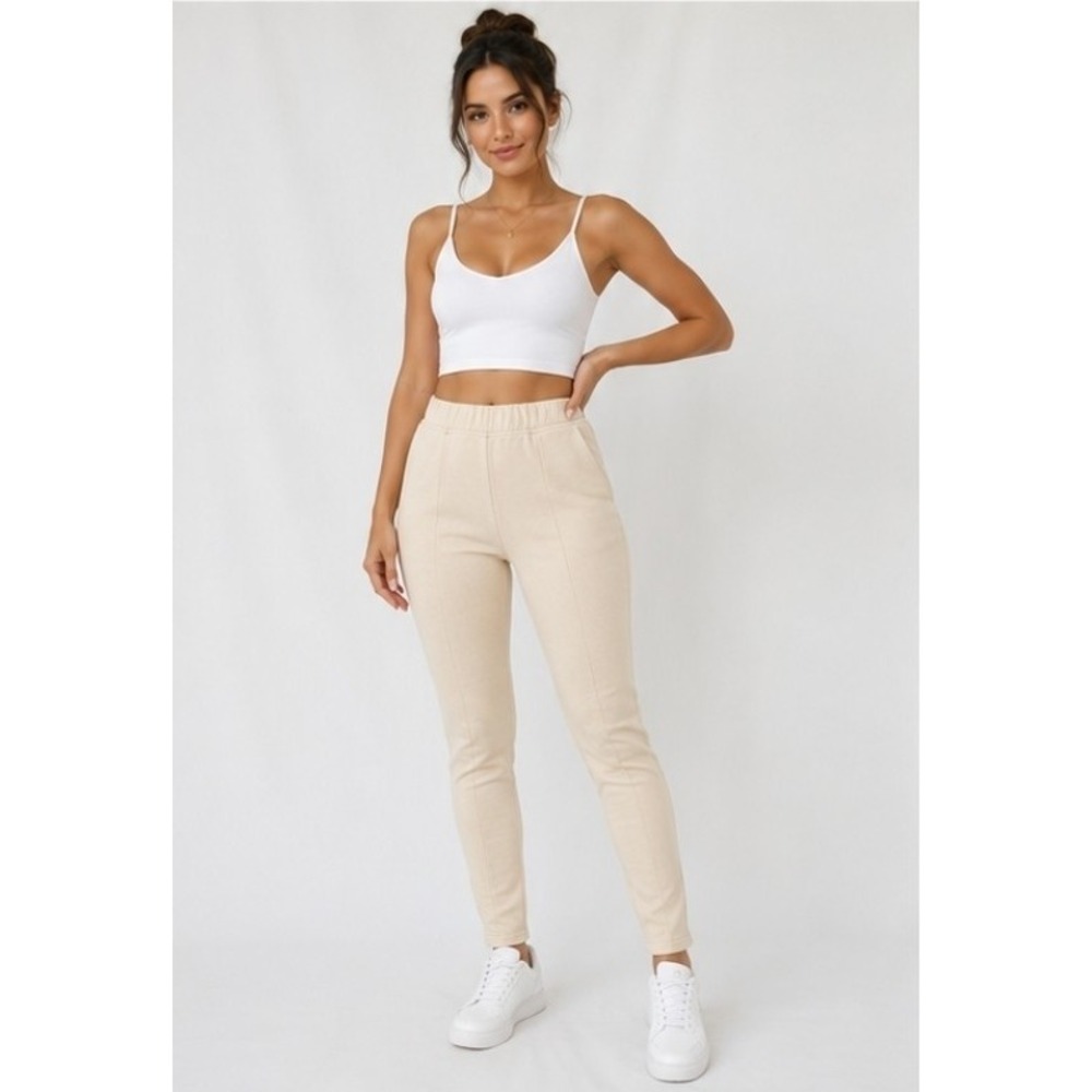 Hello Nite Los Angeles Small Cream Straight Leg Stretch Pants New T30